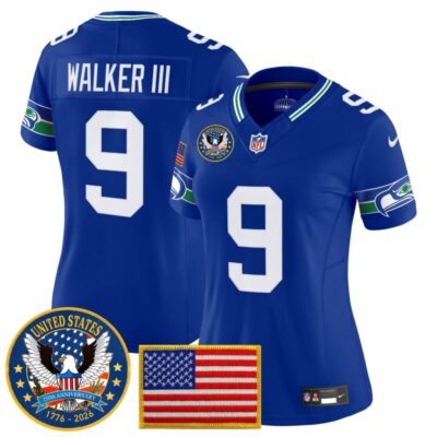 Women's Seattle Seahawks "United States 250th Anniversary Patch" Vapor Limited Jersey - Royal / Walker III