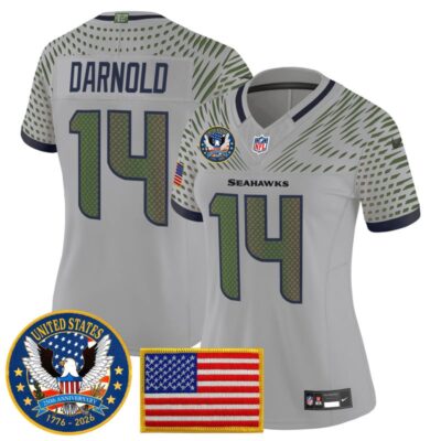 Women's Seattle Seahawks "United States 250th Anniversary Patch" Vapor Limited Jersey - Wolf Gray / Sam Darnold