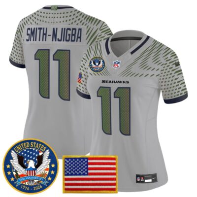 Women's Seattle Seahawks "United States 250th Anniversary Patch" Vapor Limited Jersey - Wolf Gray / Smith-Njigba