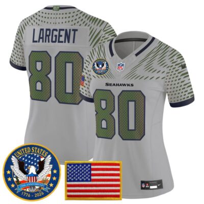 Women's Seattle Seahawks "United States 250th Anniversary Patch" Vapor Limited Jersey - Wolf Gray / Steve Largent