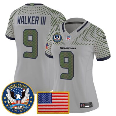 Women's Seattle Seahawks "United States 250th Anniversary Patch" Vapor Limited Jersey - Wolf Gray / Walker III