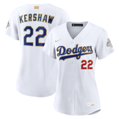 Clayton Kershaw Los Angeles Dodgers Women's 2026 Gold Collection Stadium Jersey - White