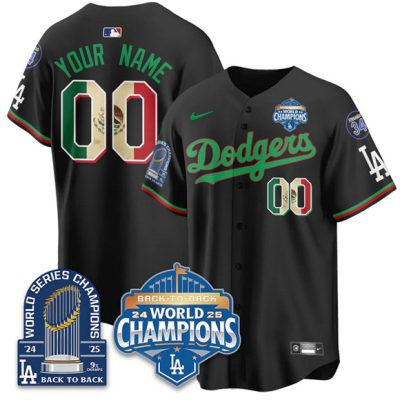 Men's Los Angeles Dodgers Active Player Custom Black 2026 Mexico World Series Champions 9x Champs With No. 34 Patch Stitched Baseball Jersey