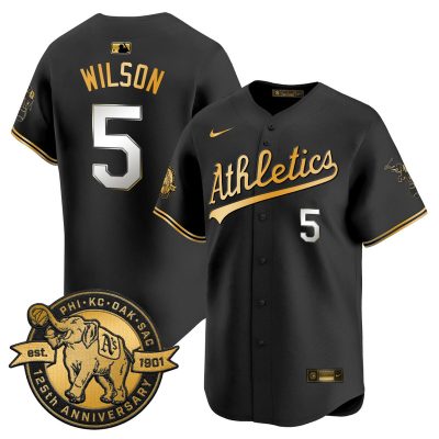 Men's Oakland Athletics 125th Anniversary Patch Vapor Premier Stitched Jersey -  Black Gold / Jacob Wilson