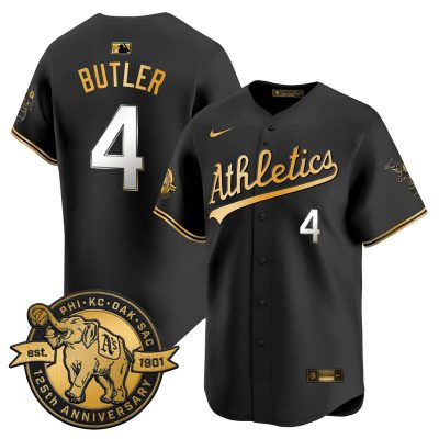Men's Oakland Athletics 125th Anniversary Patch Vapor Premier Stitched Jersey -  Black Gold / Lawrence Butler