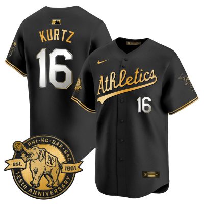 Men's Oakland Athletics 125th Anniversary Patch Vapor Premier Stitched Jersey -  Black Gold / Nick Kurtz