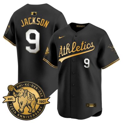 Men's Oakland Athletics 125th Anniversary Patch Vapor Premier Stitched Jersey -  Black Gold / Reggie Jackson