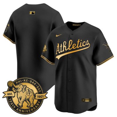 Men's Oakland Athletics 125th Anniversary Patch Vapor Premier Stitched Jersey -  Black Gold / Team