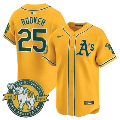 Men's Oakland Athletics 125th Anniversary Patch Vapor Premier Stitched Jersey -  Gold / Brent Rooker