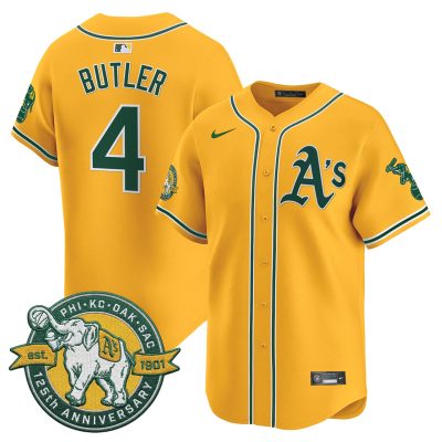 Men's Oakland Athletics 125th Anniversary Patch Vapor Premier Stitched Jersey -  Gold / Lawrence Butler