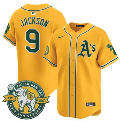 Men's Oakland Athletics 125th Anniversary Patch Vapor Premier Stitched Jersey -  Gold / Reggie Jackson