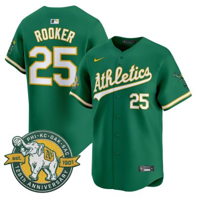 Men's Oakland Athletics 125th Anniversary Patch Vapor Premier Stitched Jersey -  Green / Brent Rooker