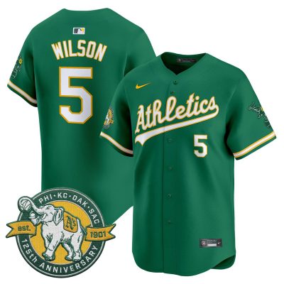 Men's Oakland Athletics 125th Anniversary Patch Vapor Premier Stitched Jersey -  Green / Jacob Wilson