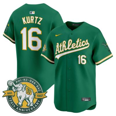 Men's Oakland Athletics 125th Anniversary Patch Vapor Premier Stitched Jersey -  Green / Nick Kurtz
