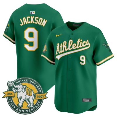 Men's Oakland Athletics 125th Anniversary Patch Vapor Premier Stitched Jersey -  Green / Reggie Jackson