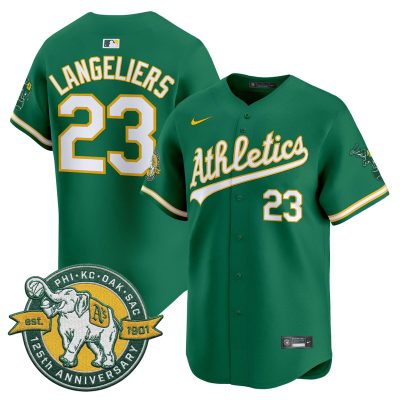 Men's Oakland Athletics 125th Anniversary Patch Vapor Premier Stitched Jersey -  Green / Shea Langeliers