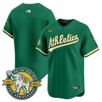 Men's Oakland Athletics 125th Anniversary Patch Vapor Premier Stitched Jersey -  Green / Team