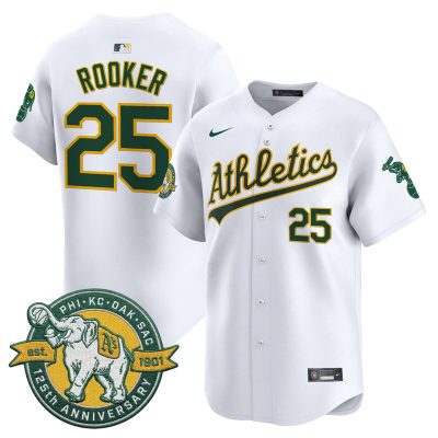 Men's Oakland Athletics 125th Anniversary Patch Vapor Premier Stitched Jersey -  White / Brent Rooker