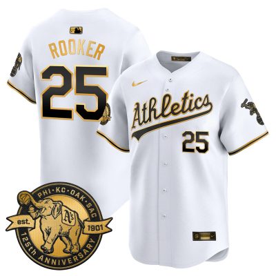 Men's Oakland Athletics 125th Anniversary Patch Vapor Premier Stitched Jersey -  White Gold / Brent Rooker
