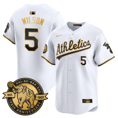 Men's Oakland Athletics 125th Anniversary Patch Vapor Premier Stitched Jersey -  White Gold / Jacob Wilson