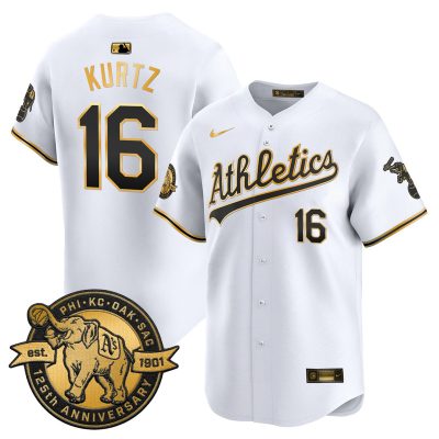 Men's Oakland Athletics 125th Anniversary Patch Vapor Premier Stitched Jersey -  White Gold / Nick Kurtz