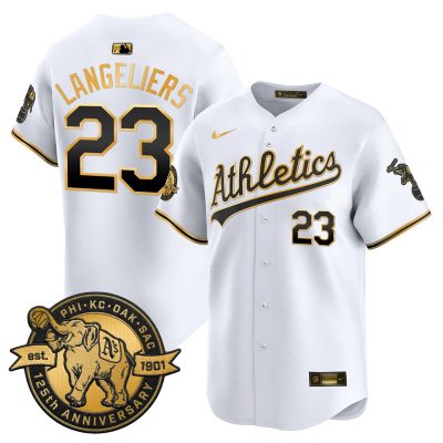 Men's Oakland Athletics 125th Anniversary Patch Vapor Premier Stitched Jersey -  White Gold / Shea Langeliers
