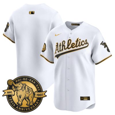 Men's Oakland Athletics 125th Anniversary Patch Vapor Premier Stitched Jersey -  White Gold / Team