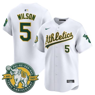 Men's Oakland Athletics 125th Anniversary Patch Vapor Premier Stitched Jersey -  White / Jacob Wilson