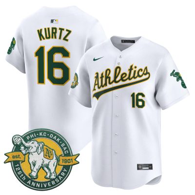 Men's Oakland Athletics 125th Anniversary Patch Vapor Premier Stitched Jersey -  White / Nick Kurtz