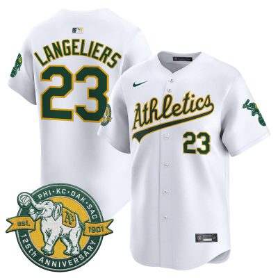 Men's Oakland Athletics 125th Anniversary Patch Vapor Premier Stitched Jersey -  White / Shea Langeliers