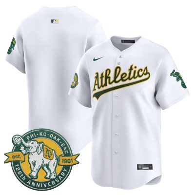 Men's Oakland Athletics 125th Anniversary Patch Vapor Premier Stitched Jersey -  White / Team