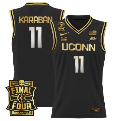 Men's UConn Huskies 2026 Final Four Patch Basketball Stitched Jersey - Black Gold / Alex Karaban