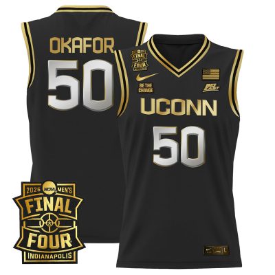 Men's UConn Huskies 2026 Final Four Patch Basketball Stitched Jersey - Black Gold / Emeka Okafor
