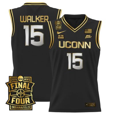 Men's UConn Huskies 2026 Final Four Patch Basketball Stitched Jersey - Black Gold / Kemba Walker