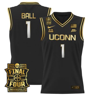 Men's UConn Huskies 2026 Final Four Patch Basketball Stitched Jersey - Black Gold / Solo Ball