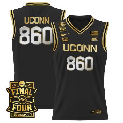 Men's UConn Huskies 2026 Final Four Patch Basketball Stitched Jersey - Black Gold / UConn 860