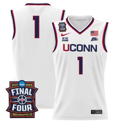 Men's UConn Huskies 2026 Final Four Patch Basketball Stitched Jersey - White / #1 Team