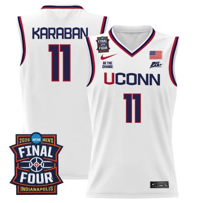 Men's UConn Huskies 2026 Final Four Patch Basketball Stitched Jersey - White / Alex Karaban