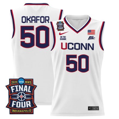 Men's UConn Huskies 2026 Final Four Patch Basketball Stitched Jersey - White / Emeka Okafor