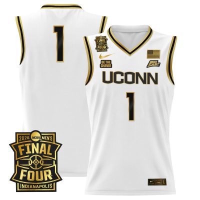 Men's UConn Huskies 2026 Final Four Patch Basketball Stitched Jersey - White Gold / #1 Team