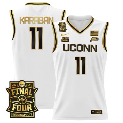 Men's UConn Huskies 2026 Final Four Patch Basketball Stitched Jersey - White Gold / Alex Karaban