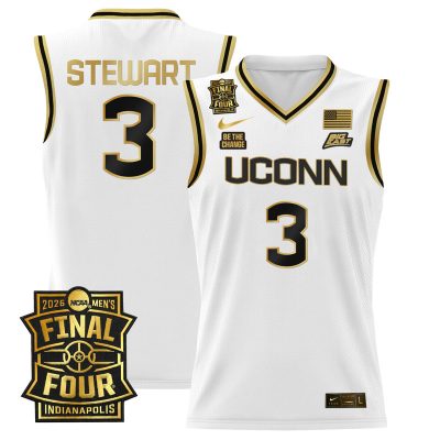 Men's UConn Huskies 2026 Final Four Patch Basketball Stitched Jersey - White Gold / Jaylin Stewart