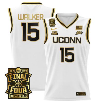Men's UConn Huskies 2026 Final Four Patch Basketball Stitched Jersey - White Gold / Kemba Walker