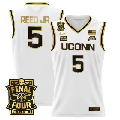 Men's UConn Huskies 2026 Final Four Patch Basketball Stitched Jersey - White Gold / Tarris Reed Jr.