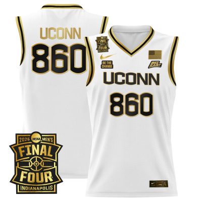 Men's UConn Huskies 2026 Final Four Patch Basketball Stitched Jersey - White Gold / UConn 860