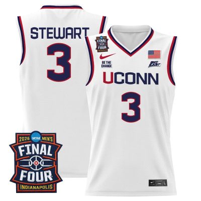 Men's UConn Huskies 2026 Final Four Patch Basketball Stitched Jersey - White / Jaylin Stewart