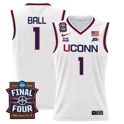 Men's UConn Huskies 2026 Final Four Patch Basketball Stitched Jersey - White / Solo Ball