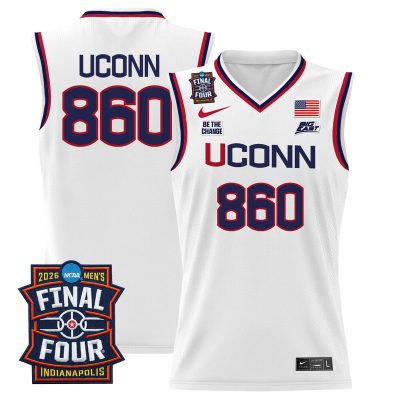 Men's UConn Huskies 2026 Final Four Patch Basketball Stitched Jersey - White / UConn 860