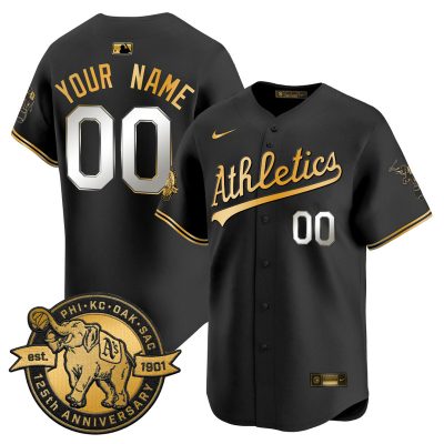 Oakland Athletics 125th Anniversary Patch Vapor Premier Limited Custom Stitched Jersey - Black Gold