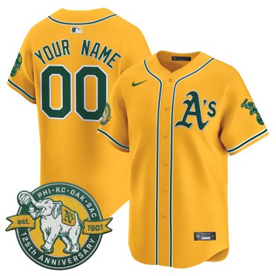 Oakland Athletics 125th Anniversary Patch Vapor Premier Limited Custom Stitched Jersey - Gold